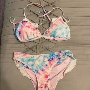 Gianni Binni halter bikini top with light padding GB swimsuit medium pink blue